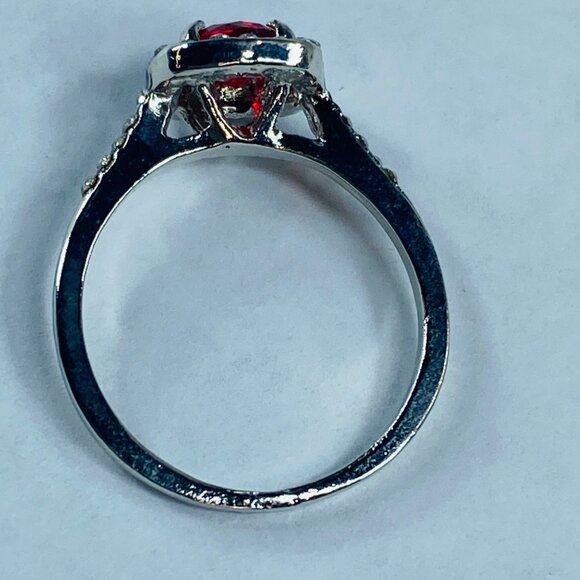 Fashion Ring Stone is Red Shade in Silver Color Band Rhinestone Accents size 9 - Picture 8 of 9